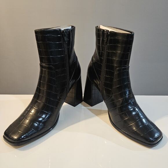 Lisa Vicky Nordstrom Boots Womens 8M Craze-V Platform Black Croco Block Heel - Picture 10 of 13
